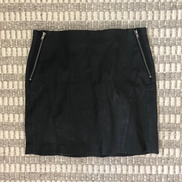 Black Leather Theory Mini Skirt with Zippers